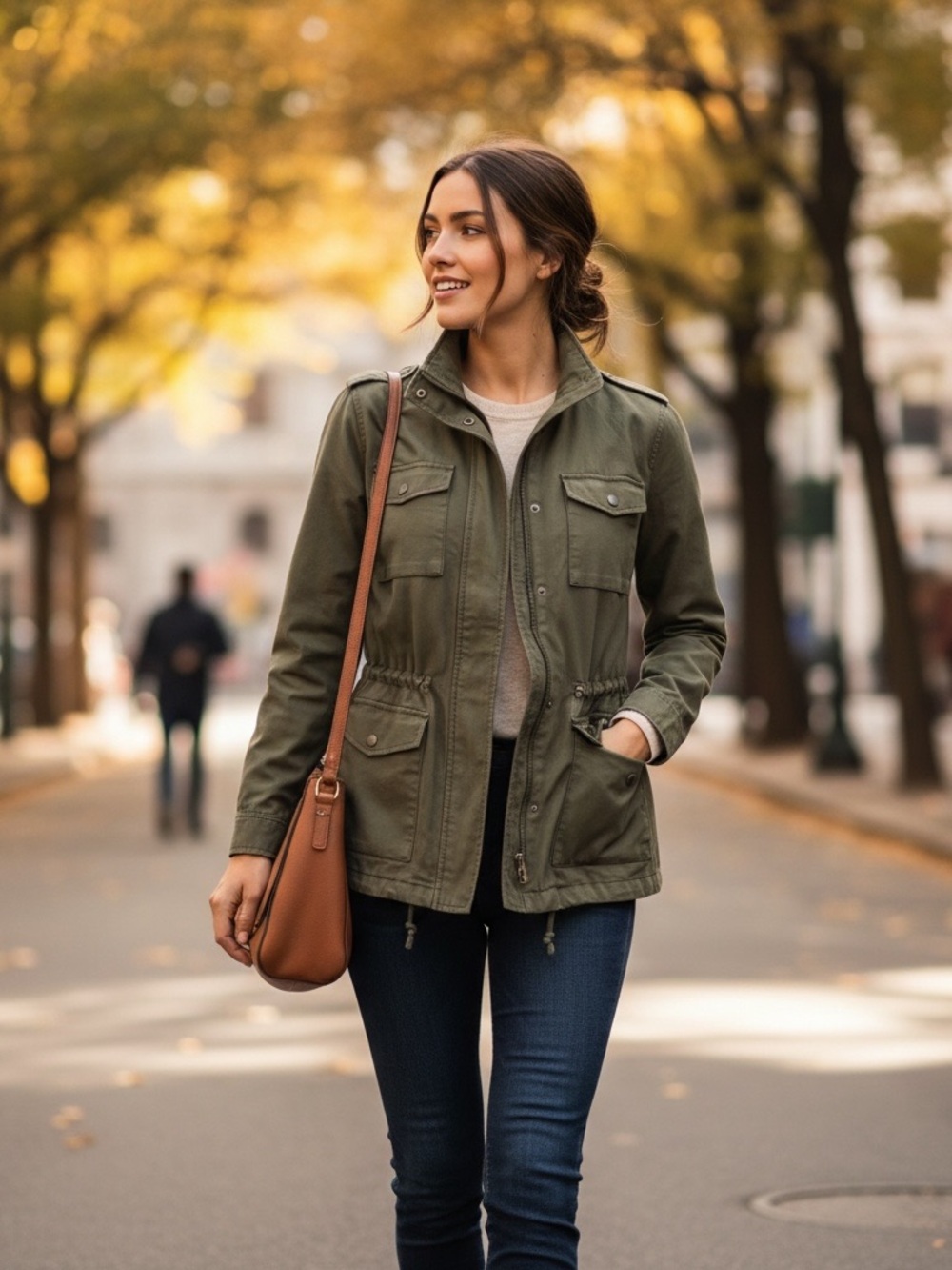 Caslon Olive Green Utility Jacket with Drawstring Waist